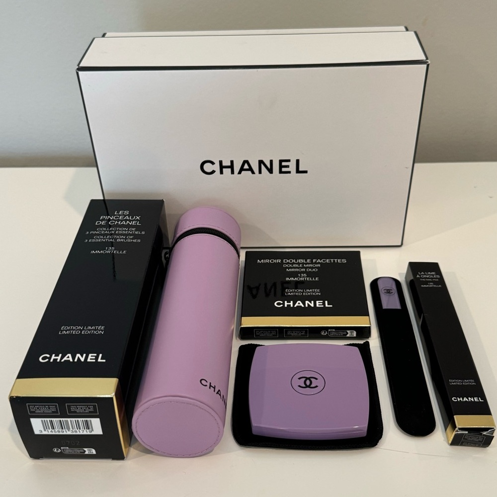 Chanel IMMORTELLE complete brush set+mirror+nail file (NWT)